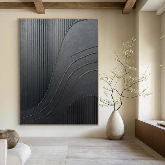 Dynamic Black Textured Abstract - Abstract Painting On Canvas DKH1482