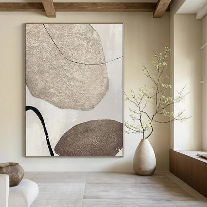Neutral Shapes with Black Lines Abstract - Abstract Painting On Canvas DKH1321