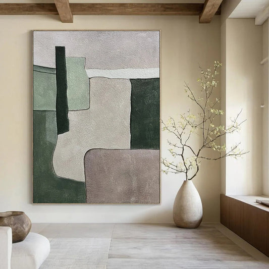 Muted Greens & Greys, Geometric Forms - "Soft Structure" - Abstract Acrylic Painting CT1434