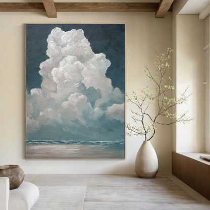 Fluffy Clouds Over the Sea - Seascape Painting On Canvas DKH1459