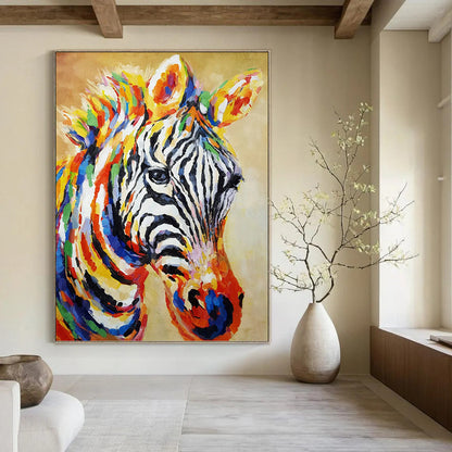 Colorful Zebra Portrait in Vibrant Hues - Wildlife Painting On Canvas DKH1442
