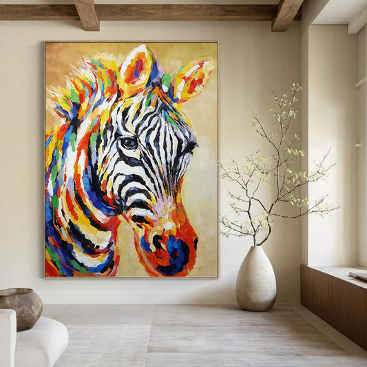 Colorful Zebra Portrait in Vibrant Hues - Wildlife Painting On Canvas DKH1442