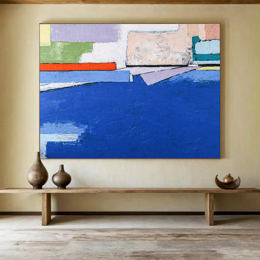 Soft Color Field Layers in Green, Blue, and White, Abstract Landscape - Inspired Painting On Canvas DKH575