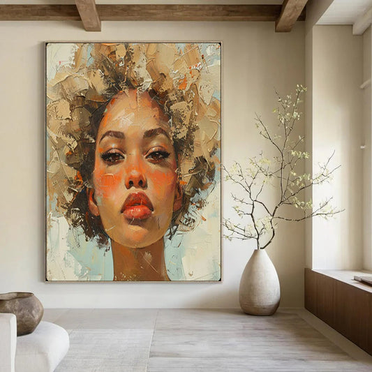 “Textured Afro - Centric Portrait” – Impasto Oil Painting On Canvas CT2160