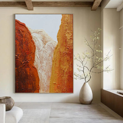 “Textured Canyon Colors” - Red, White & Orange Textured Abstract Landscape Painting On Canvas DKH1210