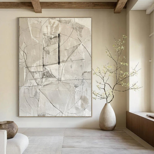 “Monochrome Geometric Lines” - Abstract Minimalist Painting On Canvas DTP001