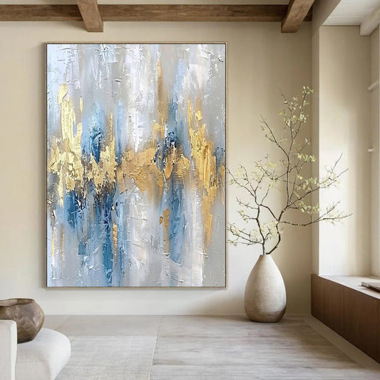 “Gray, Blue, Gold Urban Silhouette” – Urban - Inspired Abstract Art CT1011