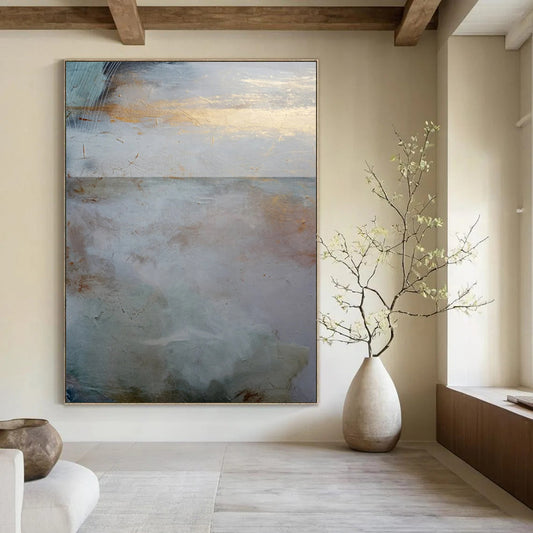 “Minimalist Coastal Horizon with Gold” - Abstract Landscape Painting On Canvas DTP173