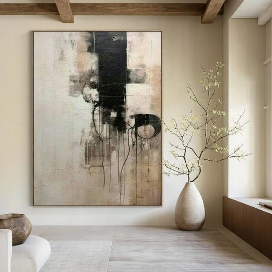Black and White Dripping Shapes - Abstract Oil Painting CT1214