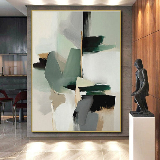 Muted Green, Gray & Beige Shapes, “Subtle Harmony” - Abstract Geometric Acrylic Painting CT0746