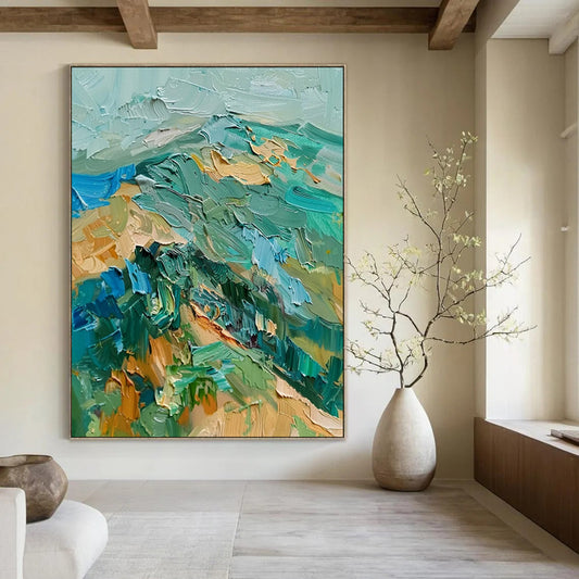 “Textured Blues and Greens Abstract” - Impasto Landscape Art CT1938