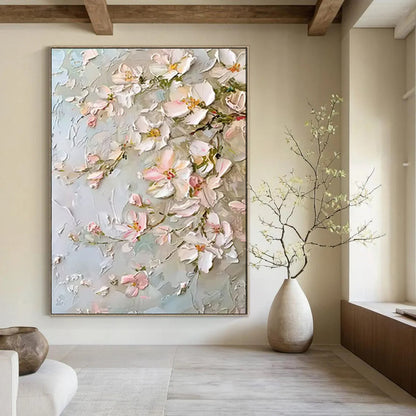 “Blush Blossom Textures” – Impasto Floral Oil Painting CT2073