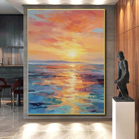 “Sunset Hues, Ocean Reflections” - “Sunset Serenade”,Impressionistic - Abstract Oil Painting CT0687