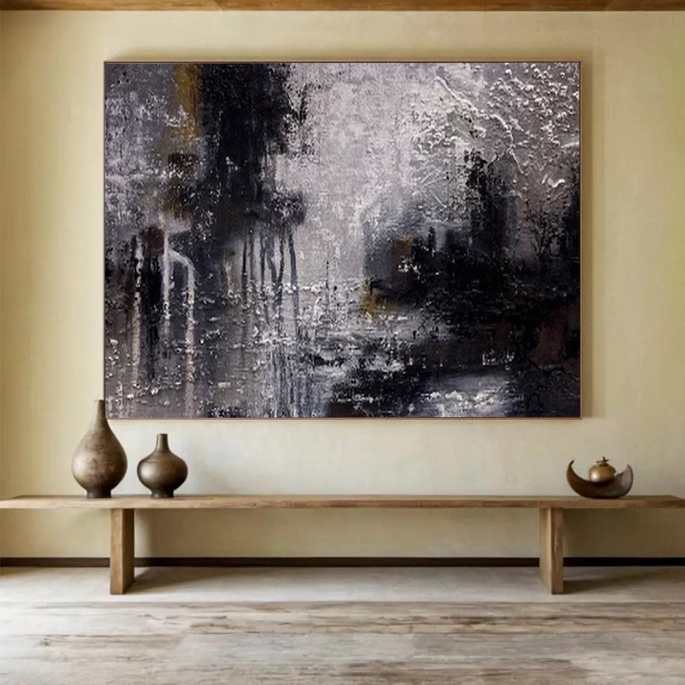 “Moody Textured Landscape - Grays, Blacks, and Subtle Lights” Painting On Canvas DKH009
