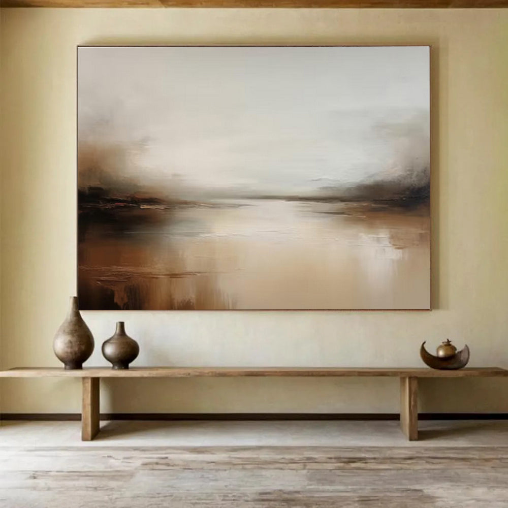 Muted Tones River Landscape Painting On Canvas DKH321
