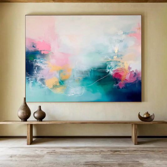 “Pastel & Teal Dreamscape” Abstract Acrylic Painting On Canvas DKH472