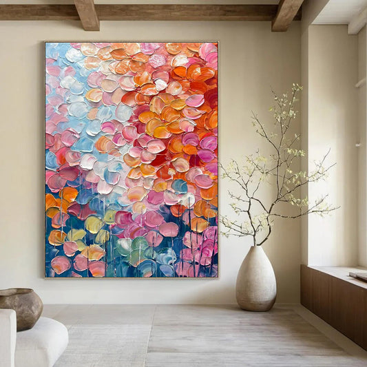 Colorful Petal - like Textures on Blue - "Blossom Burst" - Impasto Floral Painting CT1482
