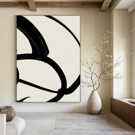 “Intertwined Black Ink Curves” - Abstract Painting On Canvas CT2318