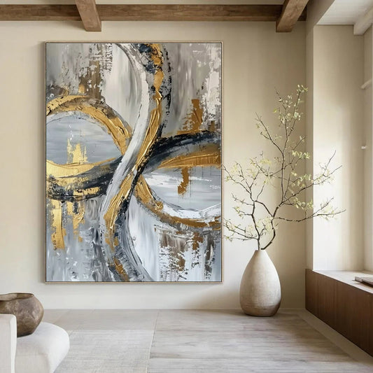 Intertwined Gold & Grey Loops - Abstract Textured Acrylic CT1251