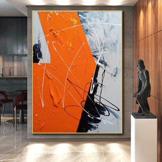 “Orange - Black Dynamic Strokes” Abstract Acrylic Art CT0325