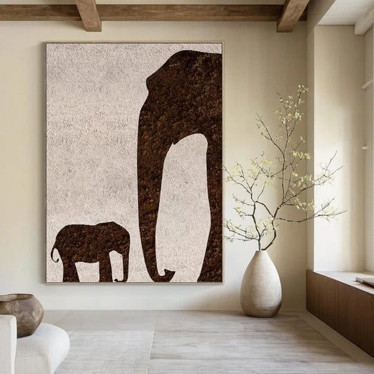 Brown Elephant Silhouette on Light Background - Animal - Themed Abstract Painting On Canvas DKH1329