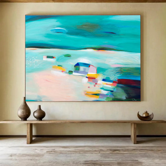 Abstract Coastal Scene - Soft Hues and Dreamy Forms Painting On Canvas DKH058