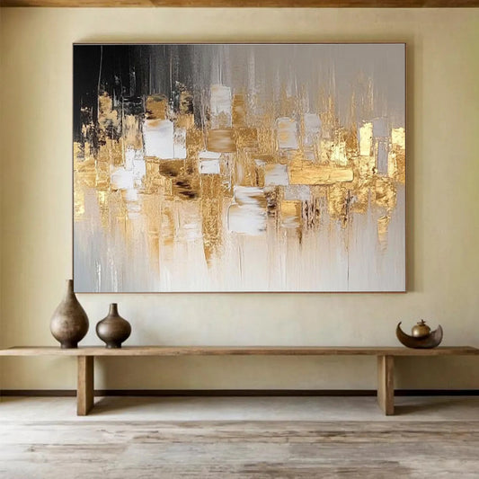 “Gold - Grey Urban Abstraction” Abstract Cityscape Painting On Canvas DKH528