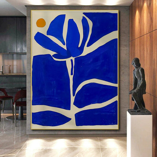 “Graphic Blue - Orange Floral” ，Abstract Botanical Art CT0872