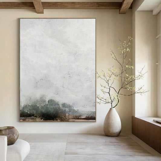 “Misty Gray Landscape” - Gray, Green Abstract Landscape Painting On Canvas DTP221