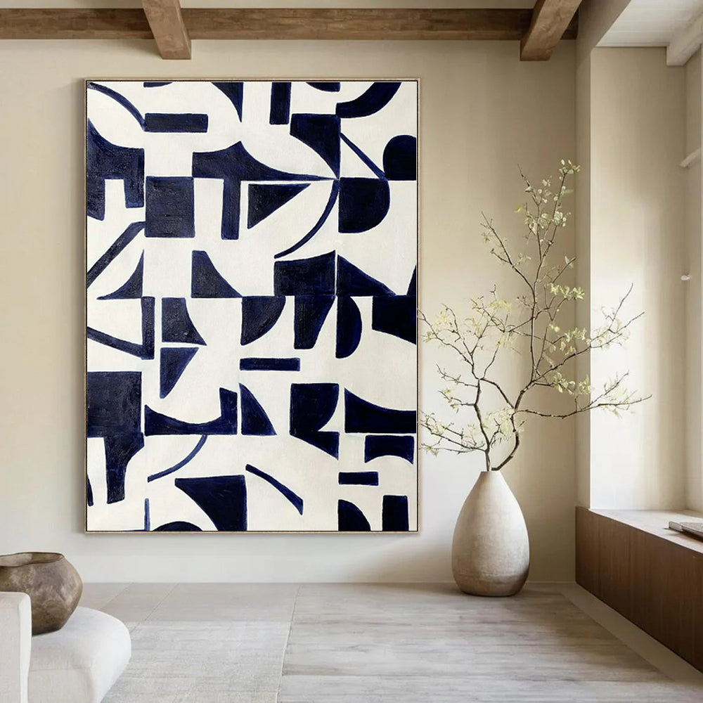 Navy Geometric Patterns - Abstract Geometric Acrylic On Canvas CT1327