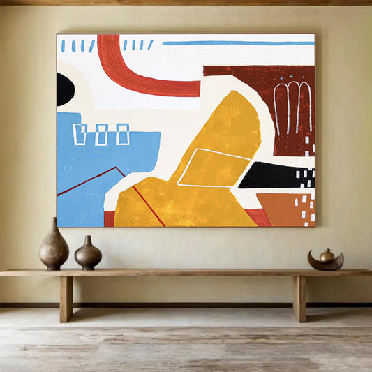 “Geometric Color Block Play” Abstract Acrylic Painting On Canvas DKH566