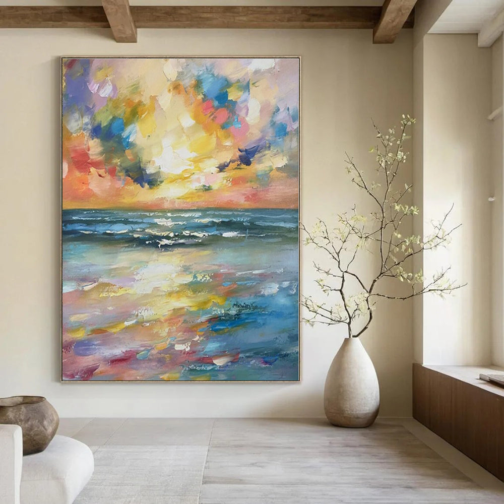 Vibrant Seaside Sunset - Impressionist Seaside Acrylic Painting CT1396