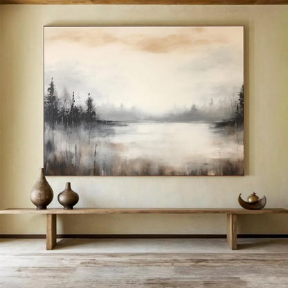 Muted Tones Lake Landscape Painting On Canvas DKH329