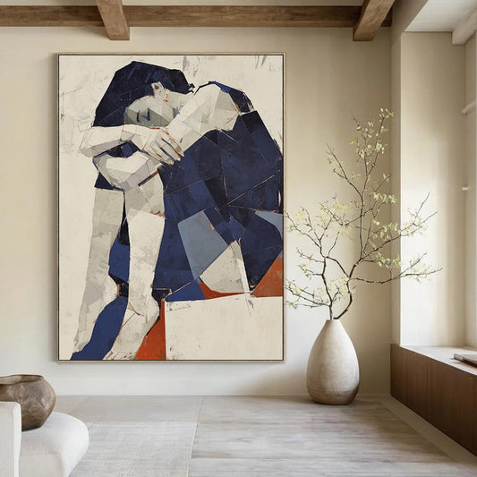 “Geometric Figure in Blue and White” - Cubist - Style Figure Painting CT1980