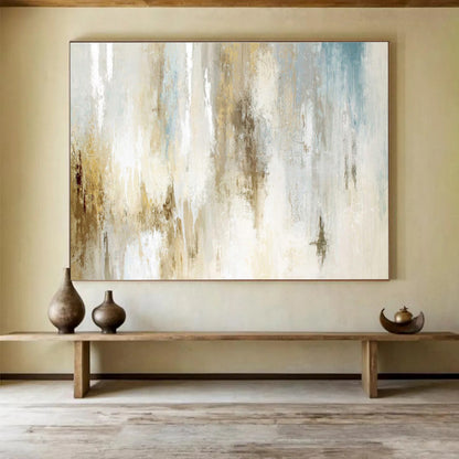 Beige, Blue, and Gold Abstract “Earthy Sky Abstraction” Painting On Canvas DKH137