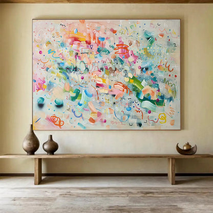 Whimsical Abstract Doodles - Colorful Marks and Playful Symbols Painting On Canvas DKH059