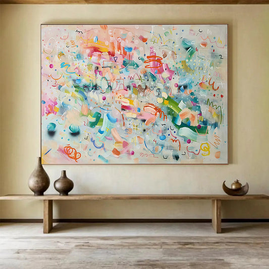 Whimsical Abstract Doodles - Colorful Marks and Playful Symbols Painting On Canvas DKH059
