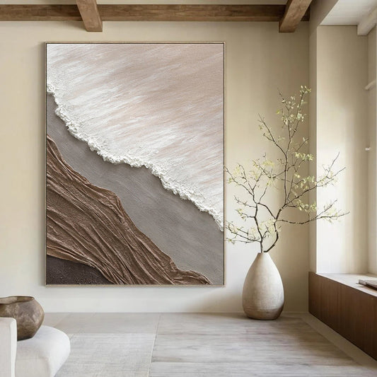“Neutral Textured Layers” - Beige, White, Gray & Brown Minimalist Mixed - media Painting DKH1036