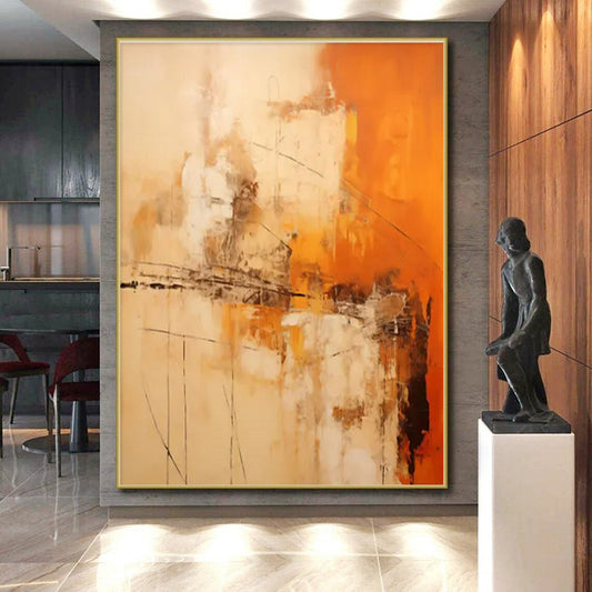 “Beige - Orange - Gray Abstract Lines” ，Abstract Acrylic Painting CT0850