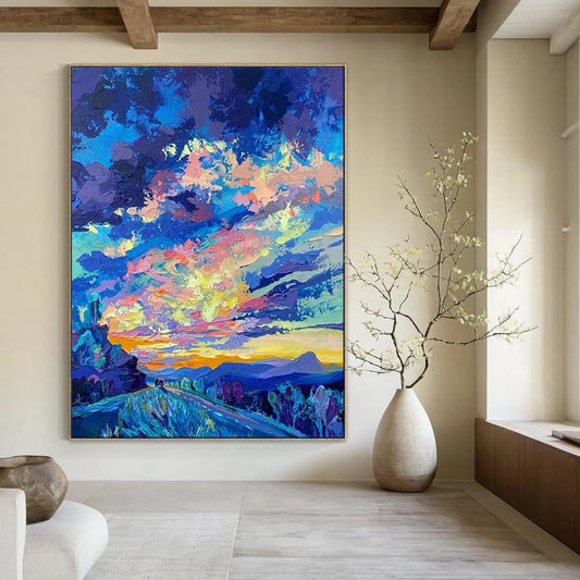 “Vibrant Sunset Road” – Impressionistic Landscape Painting On Canvas CT2112
