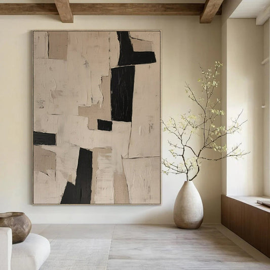 “Black - White Geometric Collage” ，Abstract Geometric Mixed - Media Art CT0955