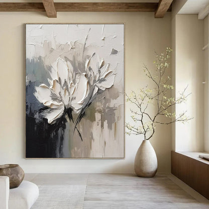 Textured White Flowers - Impasto Floral Oil On Canvas CT1342