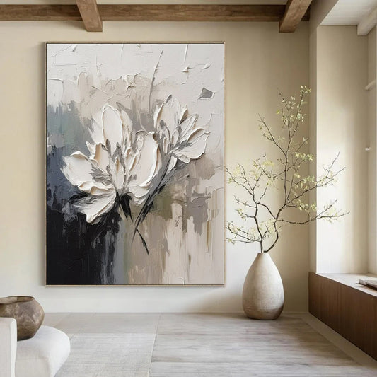 Textured White Flowers - Impasto Floral Oil On Canvas CT1342