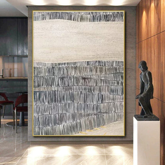 Gray - White Wavy Textures, “Stone Ripples” - Textured Abstract Acrylic Painting CT0729