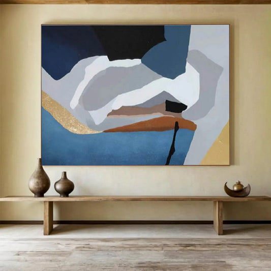 Geometric Harmony Blue - Toned Abstract Shapes Painting On Canvas DKH173