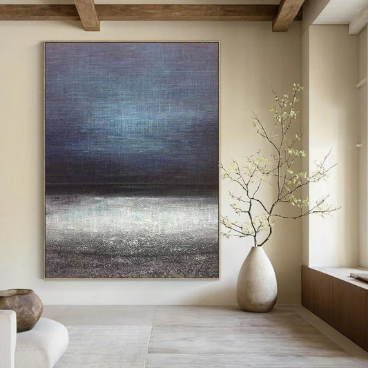 “Dark Abstract Horizon” - Blue, Gray, Black Abstract Landscape Painting On Canvas DTP259