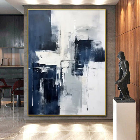 “Blue - Gray - White Abstract Structures” ，Abstract Oil Painting CT0840
