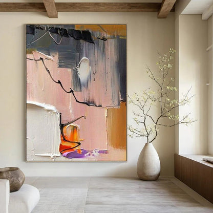 “Pink Abstract Story - Pink, Orange, Purple Geometric Abstraction” Painting On Canvas DTP270