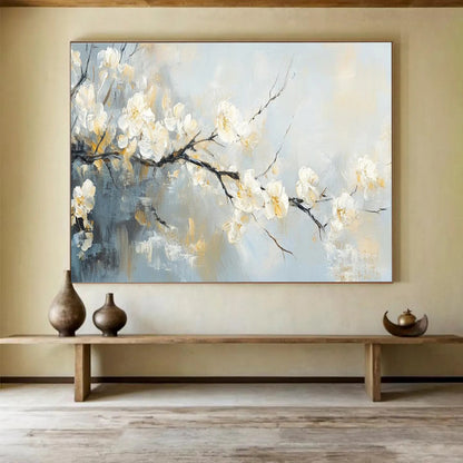 “Soft - Hued Blossom Branch” - Delicate Floral Painting On Canvas DKH805