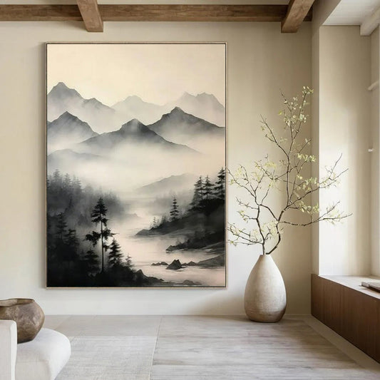 Misty Mountain Silhouettes - Monochromatic Landscape Art CT1212